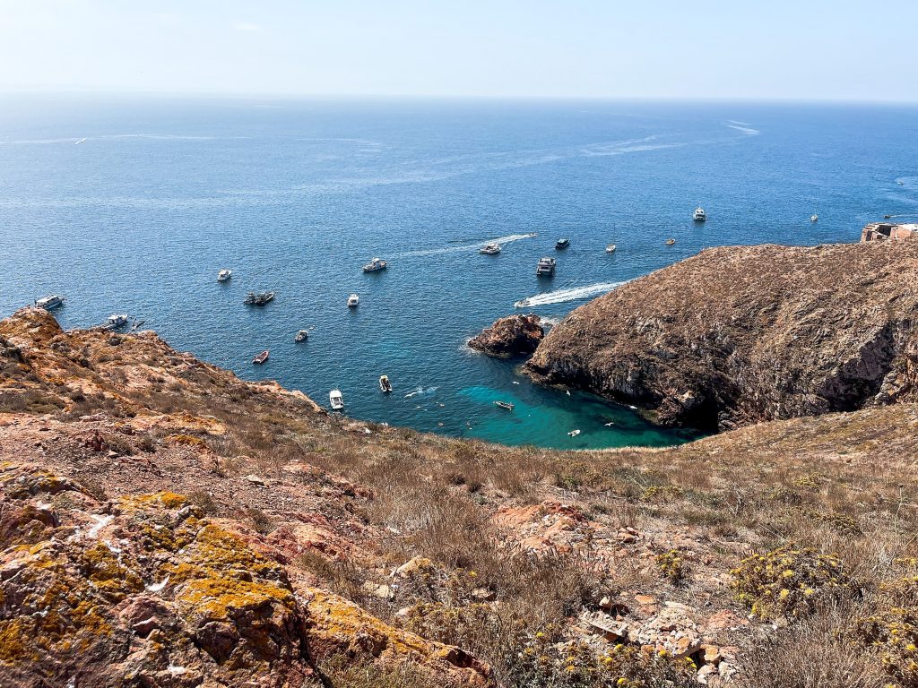 Visitare le Isole Berlengas: vista della baia dall'alto del percorso escursionistico